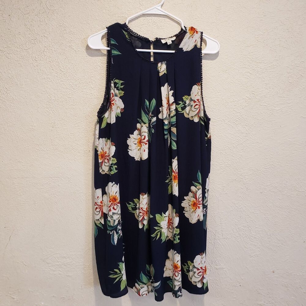 Umgee  deep navy blue Full  Sun Floral Boho Dress Size Large